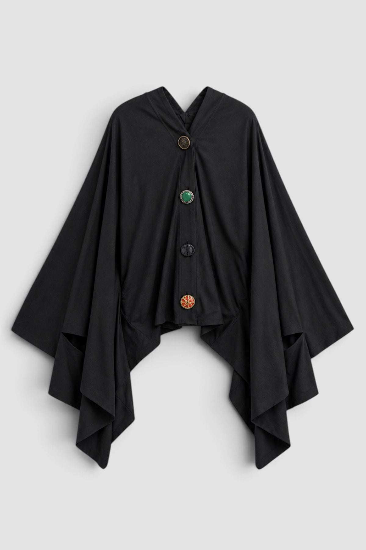 Button Up Cape Style Cardigan Black