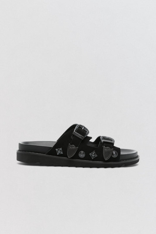 AJ844 Black Suede Sandals