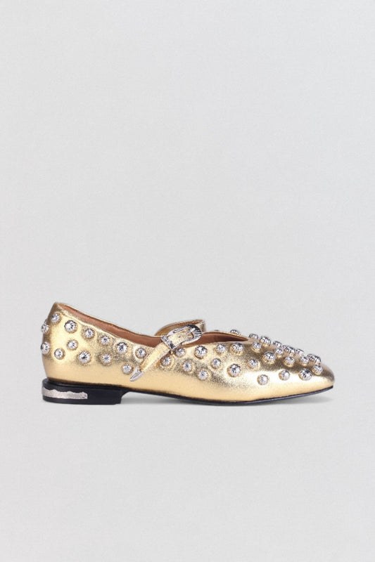 AJ1374 Metallic Gold Leather Flats