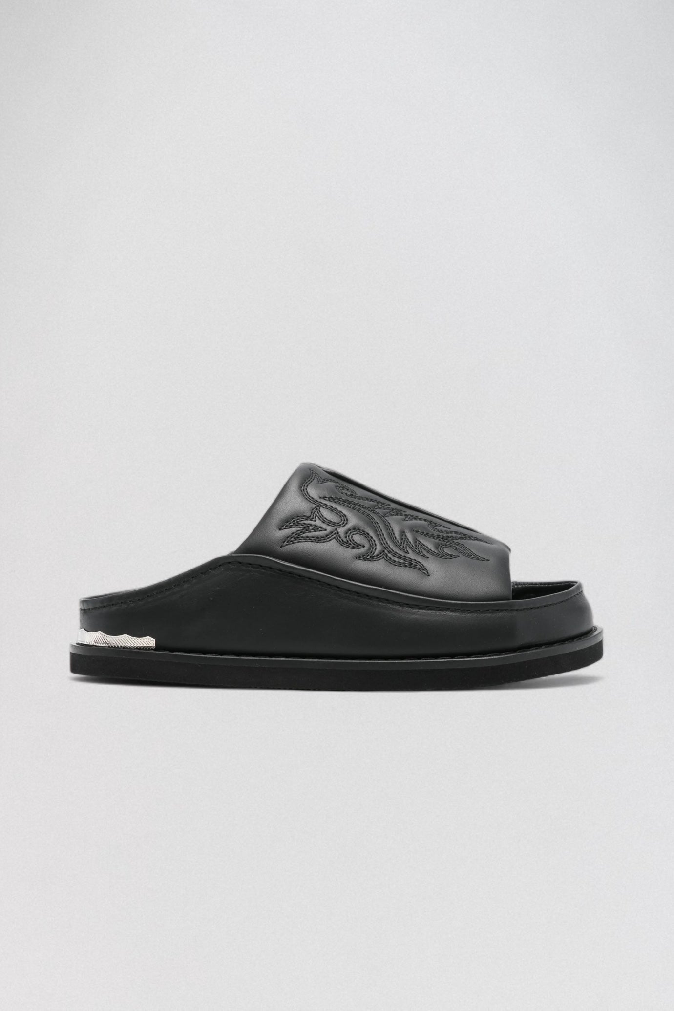 AJ1388 Black Leather Slides