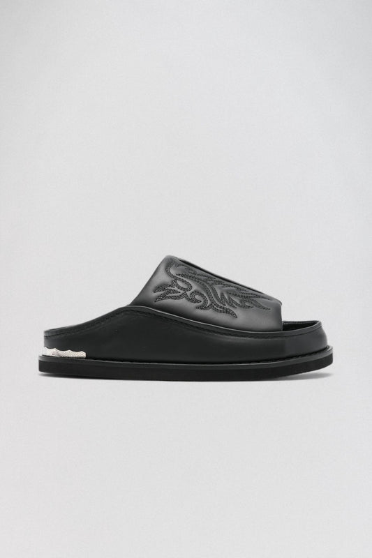 AJ1388 Black Leather Slides