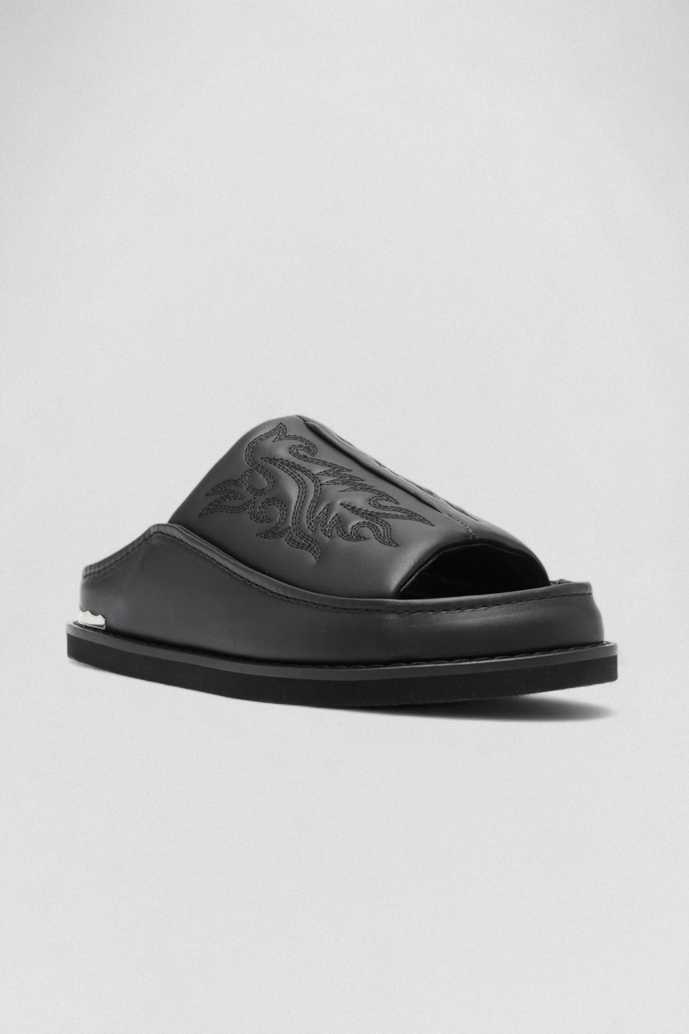 AJ1388 Black Leather Slides