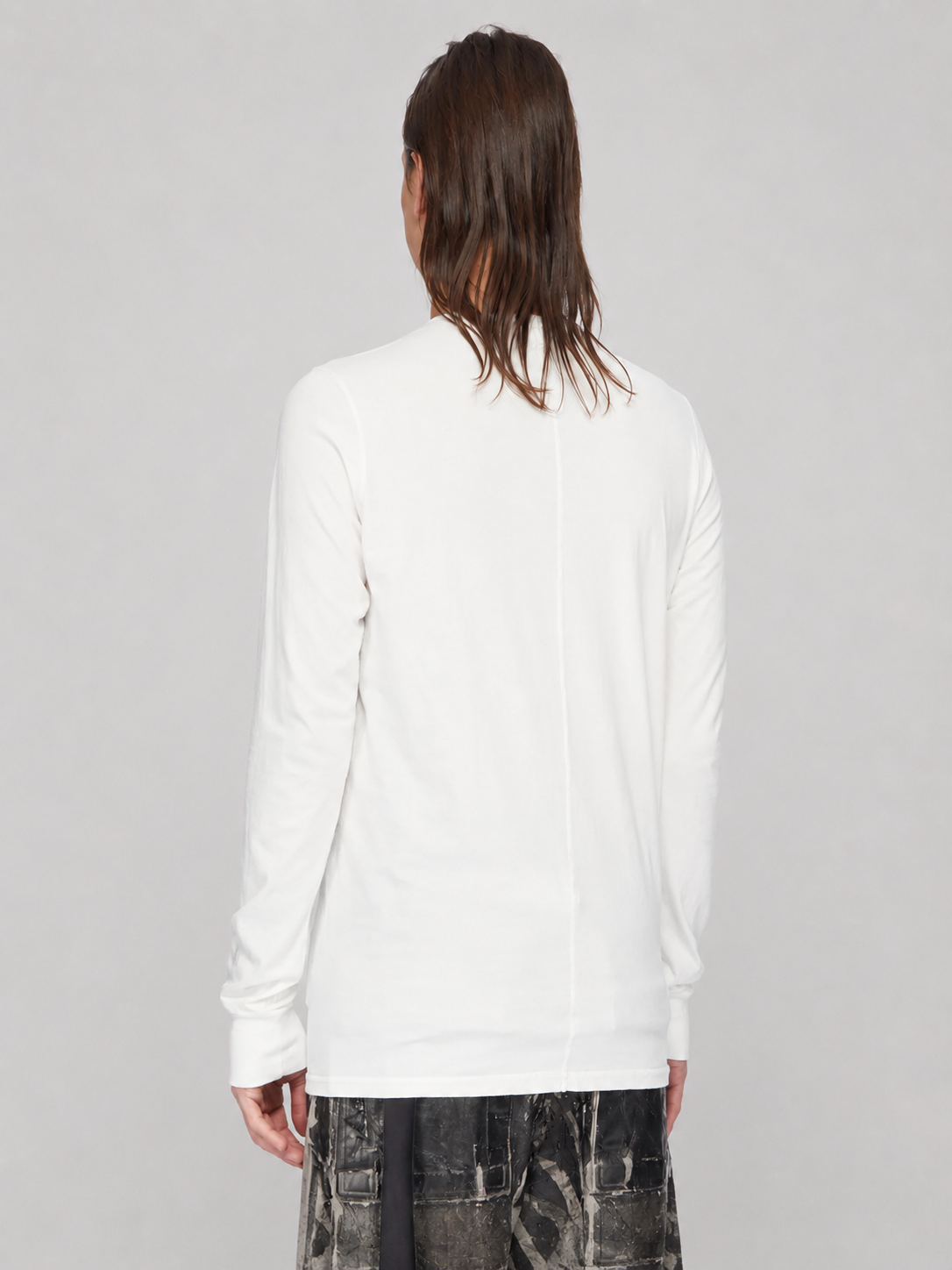 Rick Owens DRKSHDW Level Long Sleeve T-Shirt in milk white cotton jersey