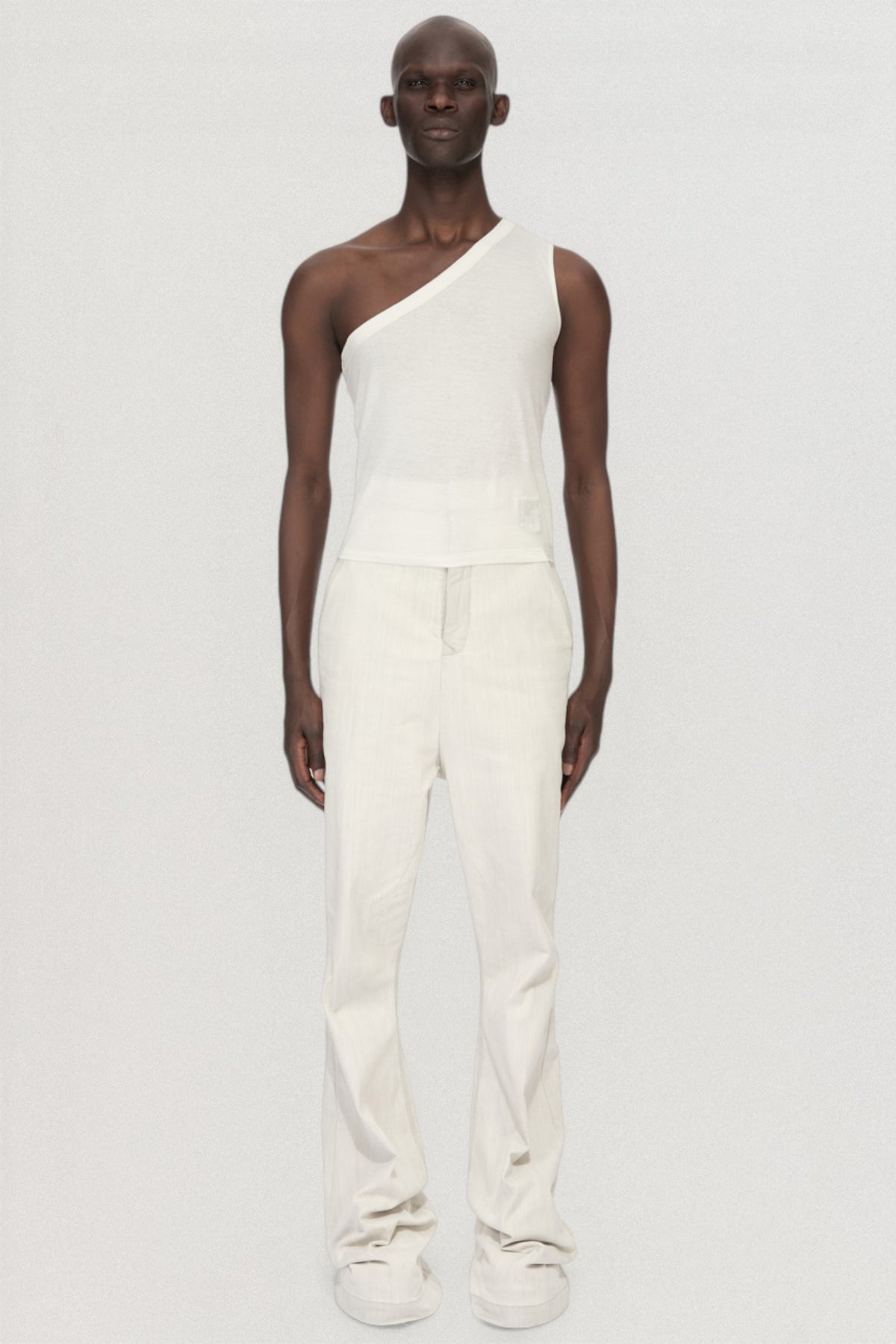 Rick Owens DRKSHDW SL Ziggy Top in white cotton with asymmetric one shoulder cut