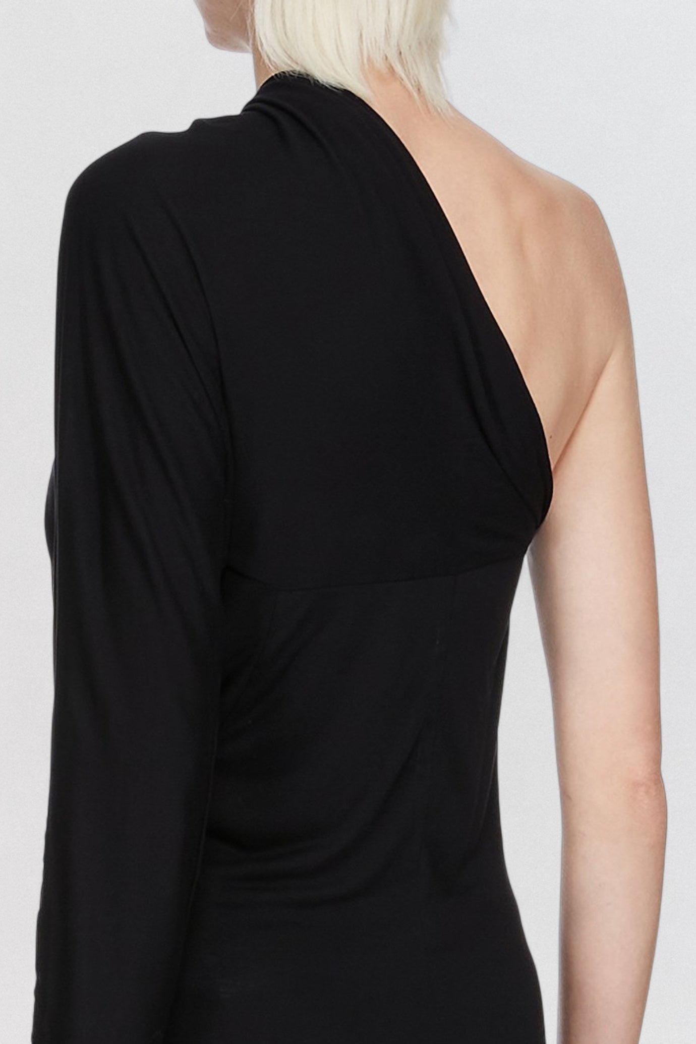 Rick Owens Lilies Diana T Shirt in black draped jersey with one shoulder construction