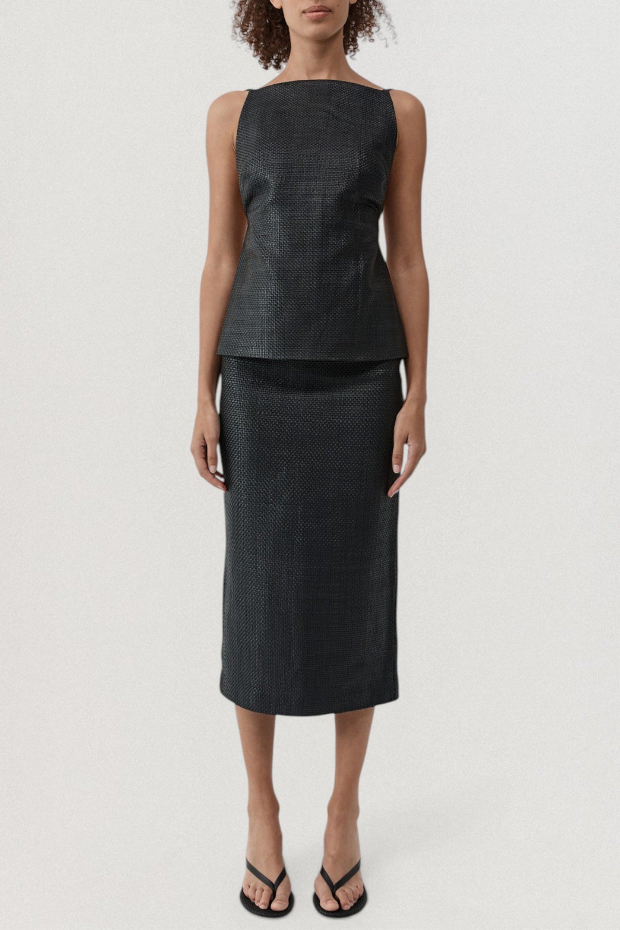 Woven Leather Square Neck Top