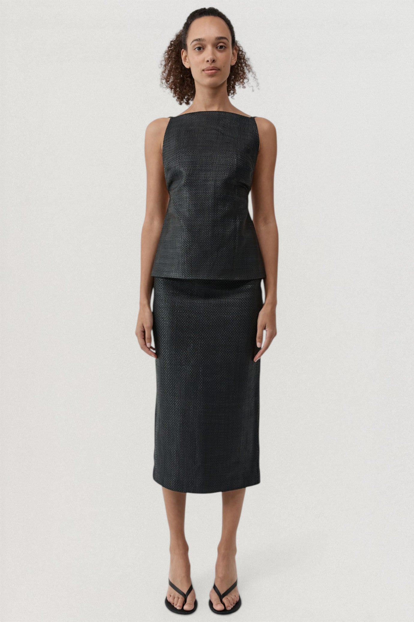 Woven Leather Square Neck Top