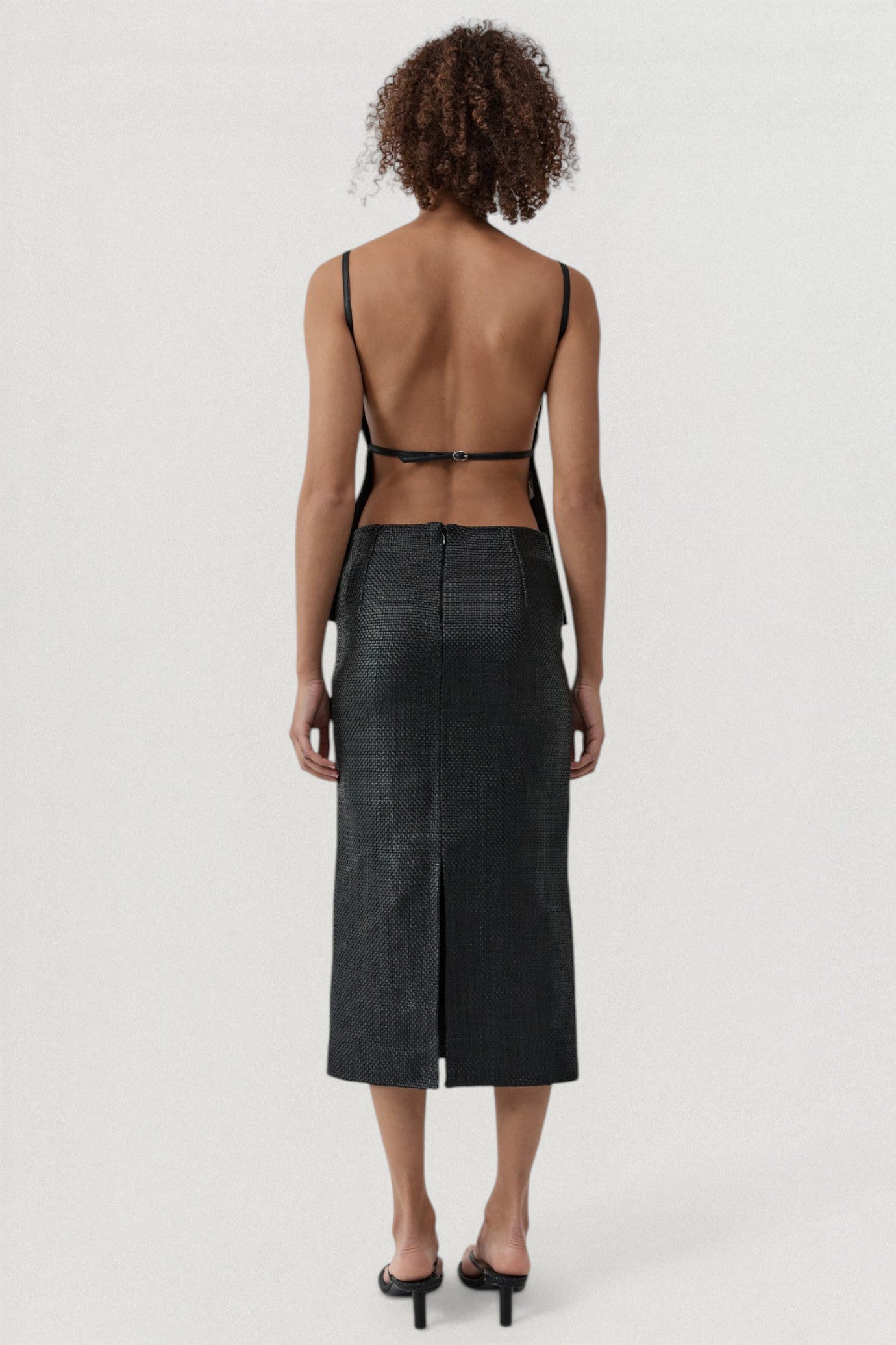 Woven Leather Square Neck Top