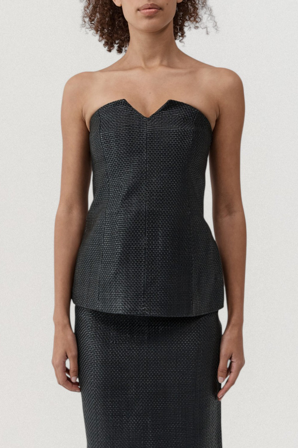 Woven Leather Strapless Bodice