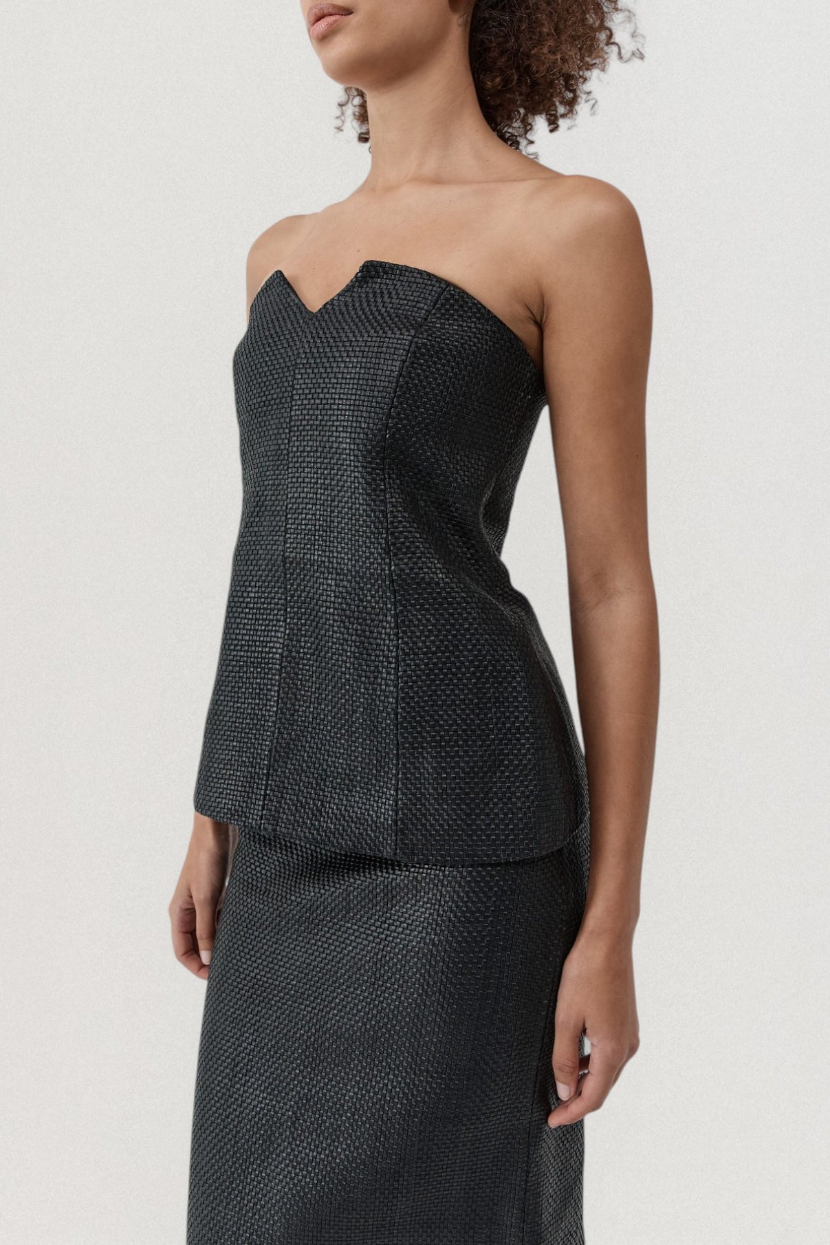 Woven Leather Strapless Bodice