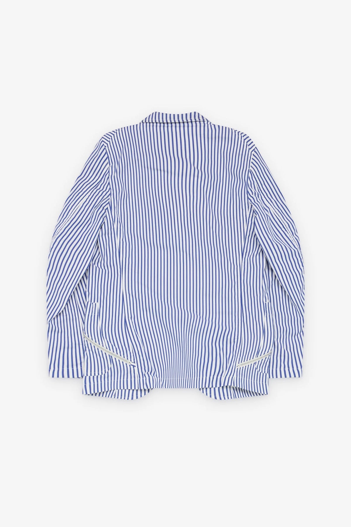 CDG Shirt Men's Striped Zip Blazer in white blue cotton with striped pattern and adjustable zipper details