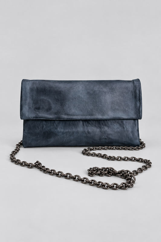 Fold Over Chain Bag Blue