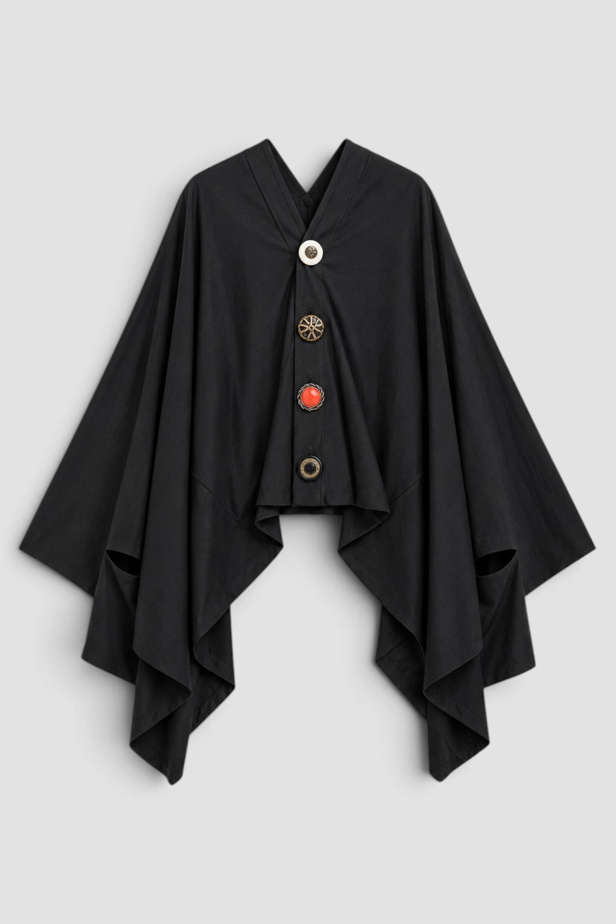 Button Up Cape Style Cardigan Black