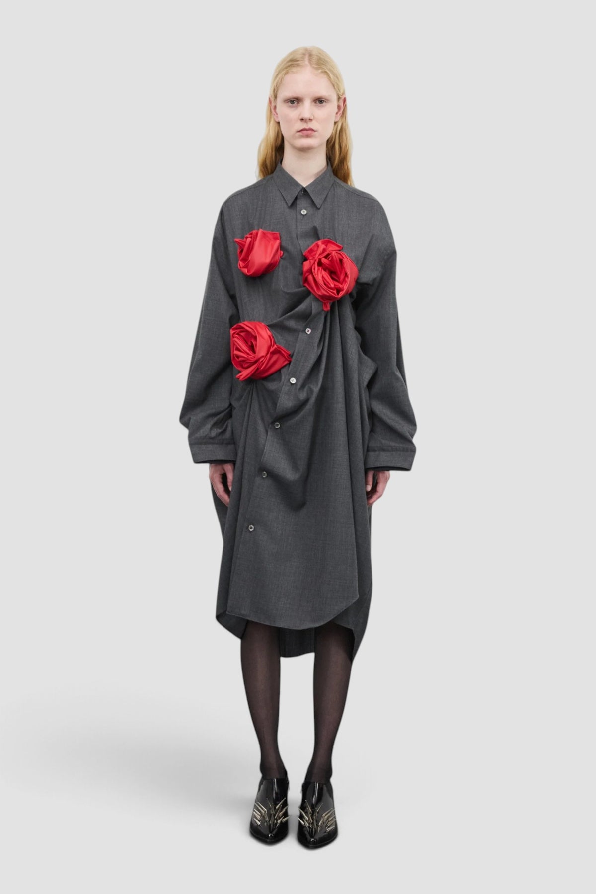Glove Rose Dress Grey Red