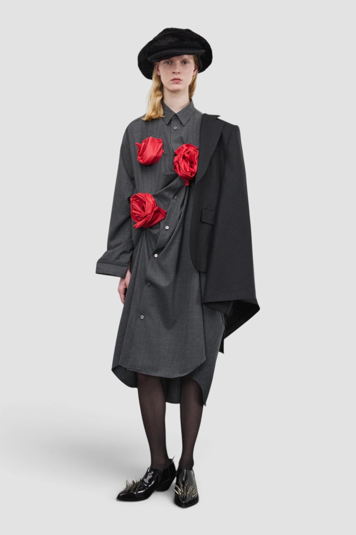 Glove Rose Dress Grey Red