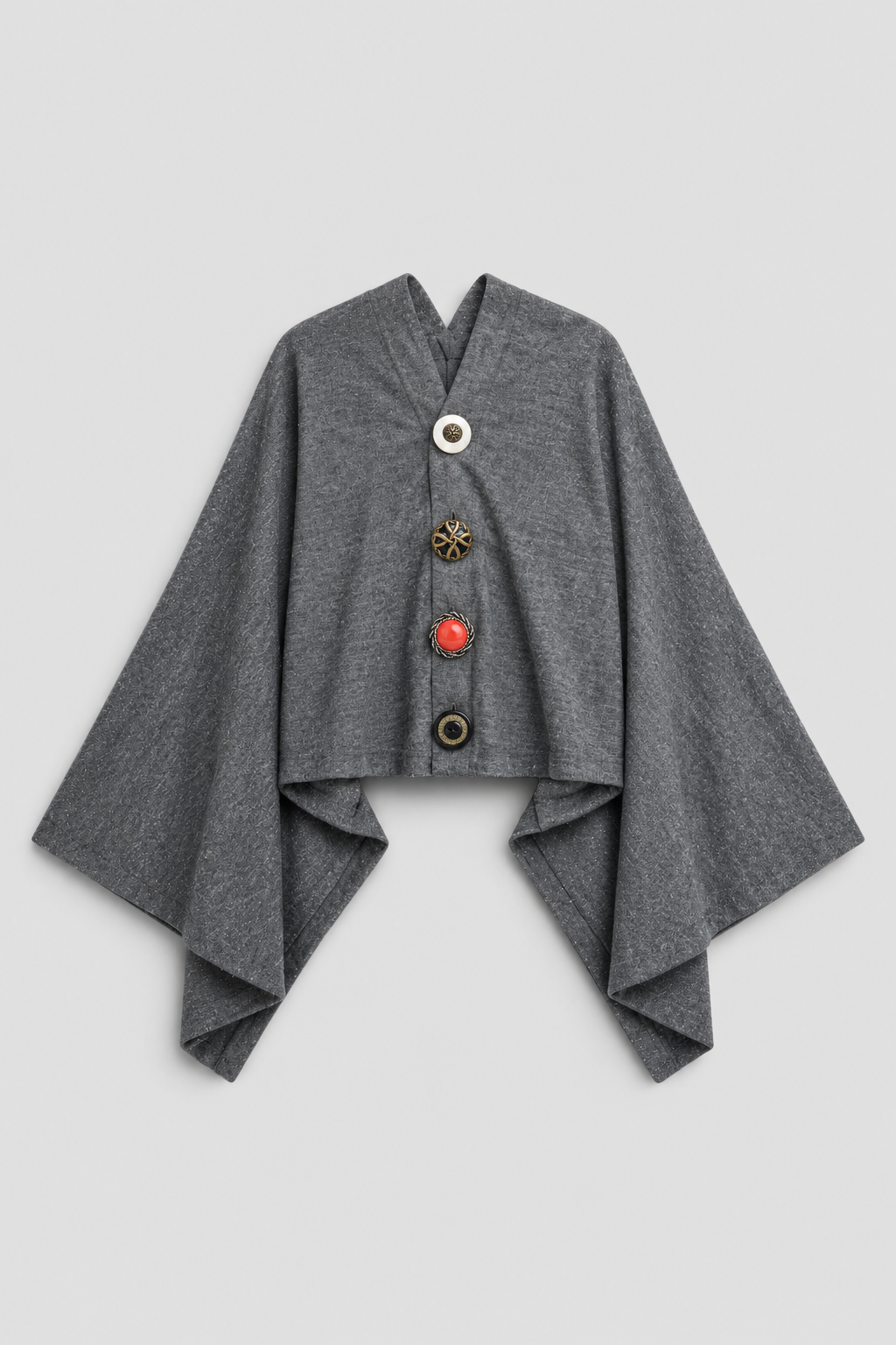 Button Up Cape Style Cardigan Grey