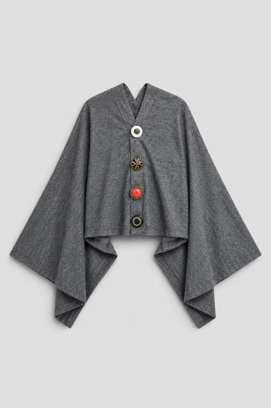 Button Up Cape Style Cardigan Grey