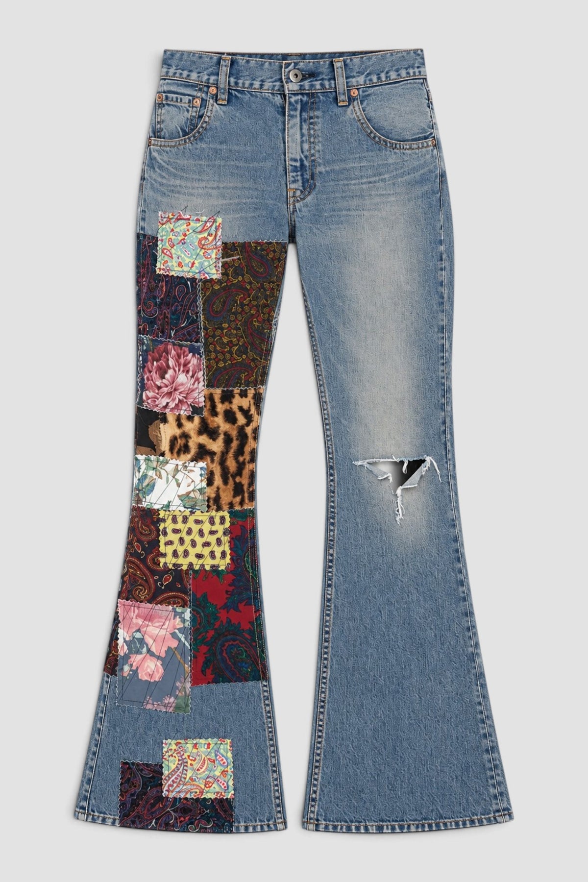Patchwork Flare Jeans Indigo