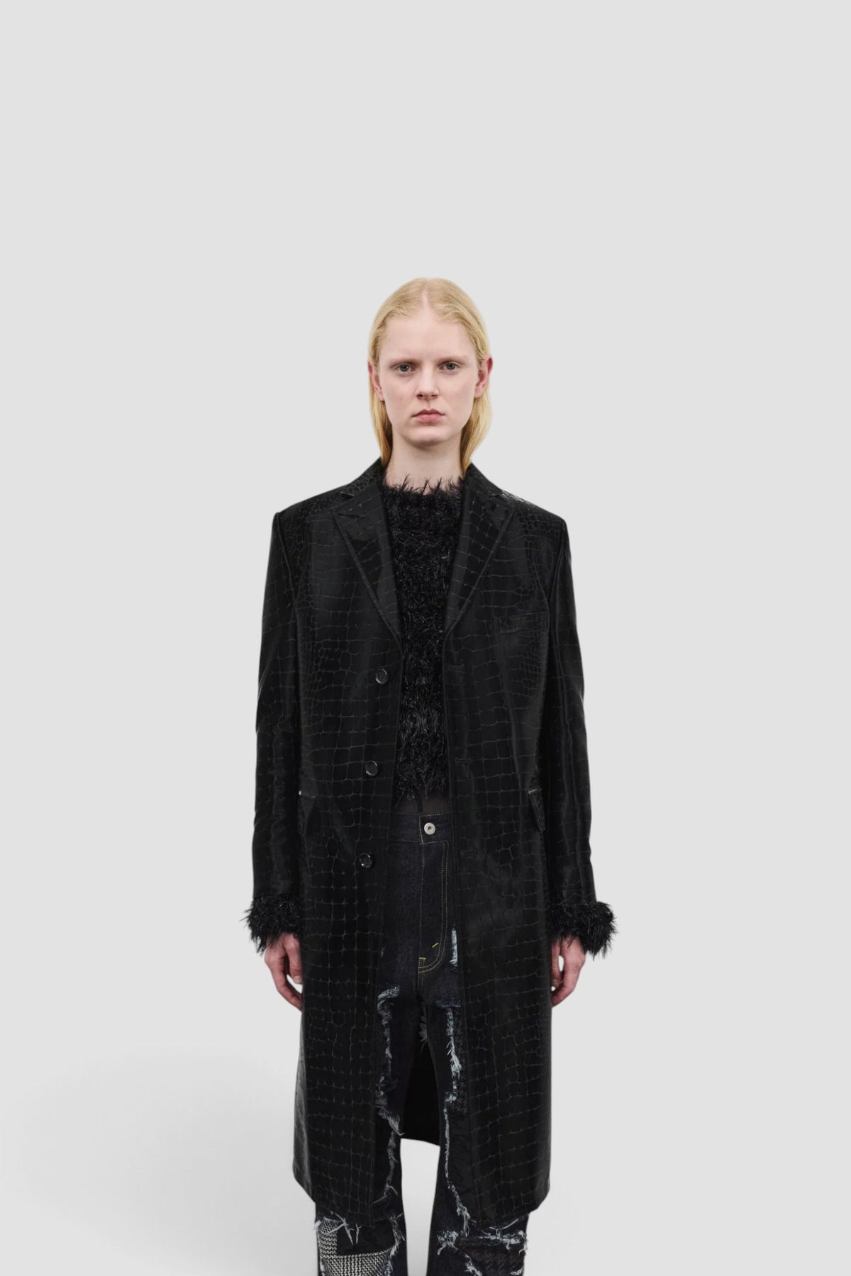 Embossed Single Breasted Coat