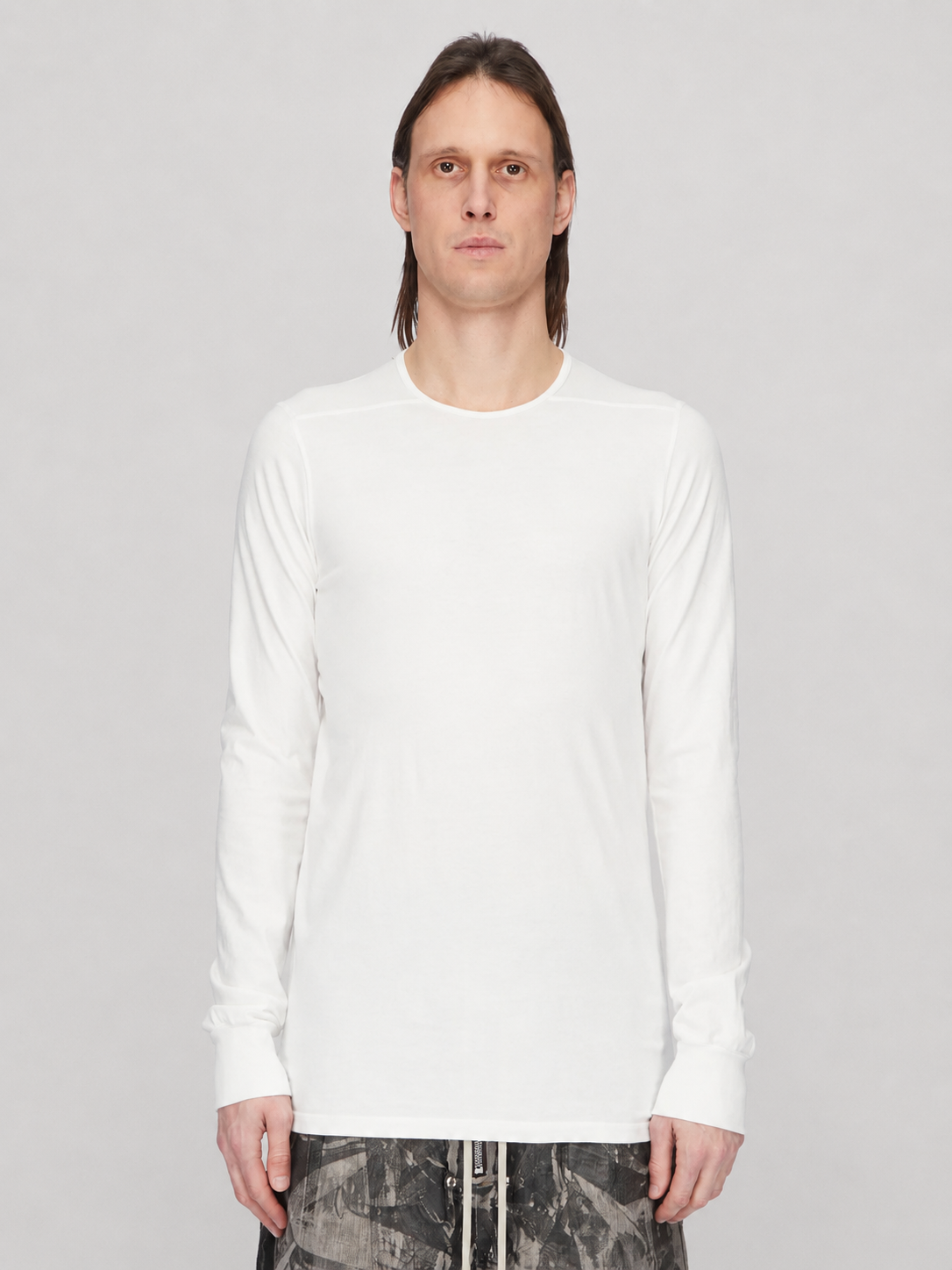 Rick Owens DRKSHDW Level Long Sleeve T-Shirt in milk white cotton jersey