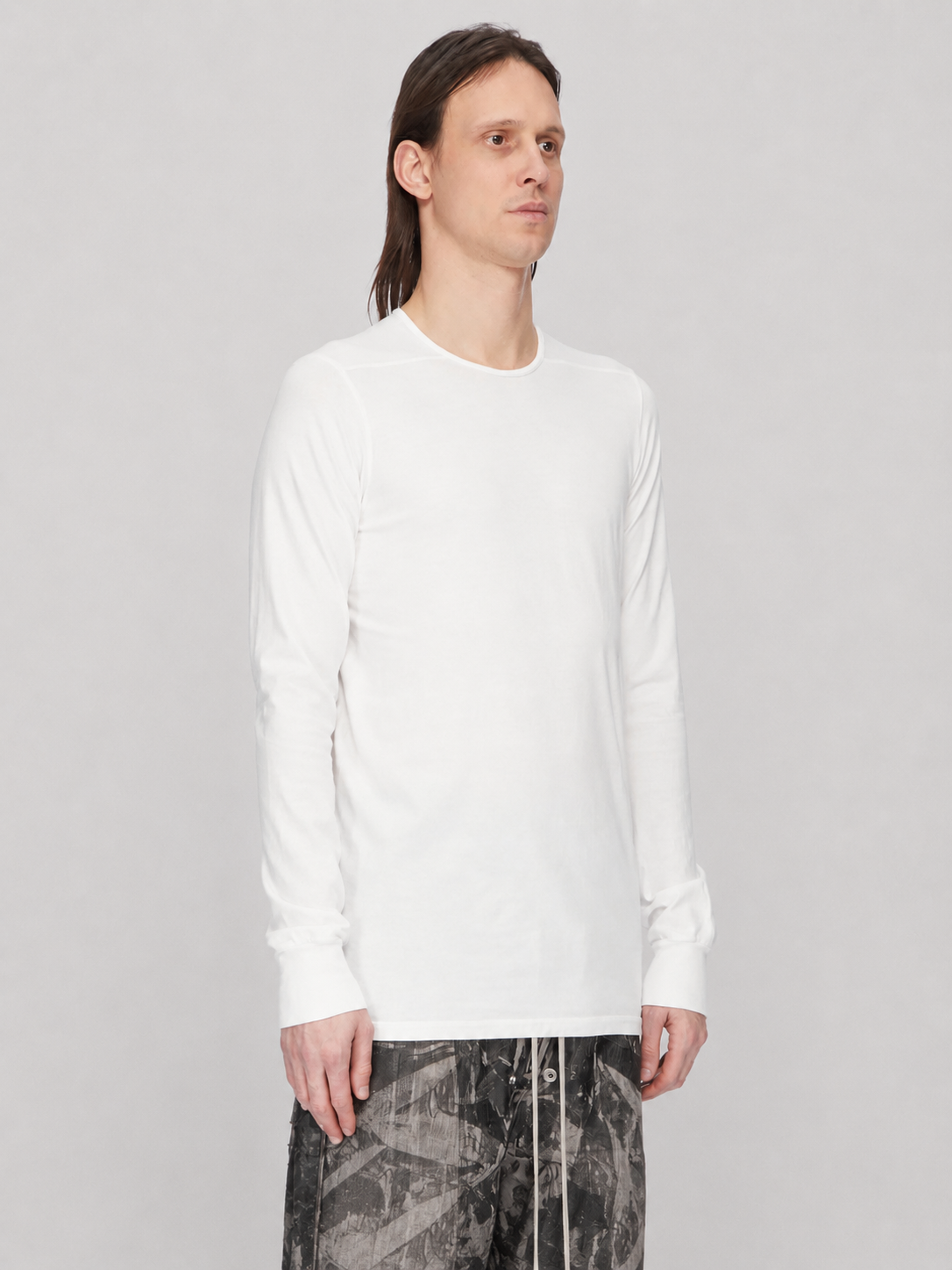 Rick Owens DRKSHDW Level Long Sleeve T-Shirt in milk white cotton jersey