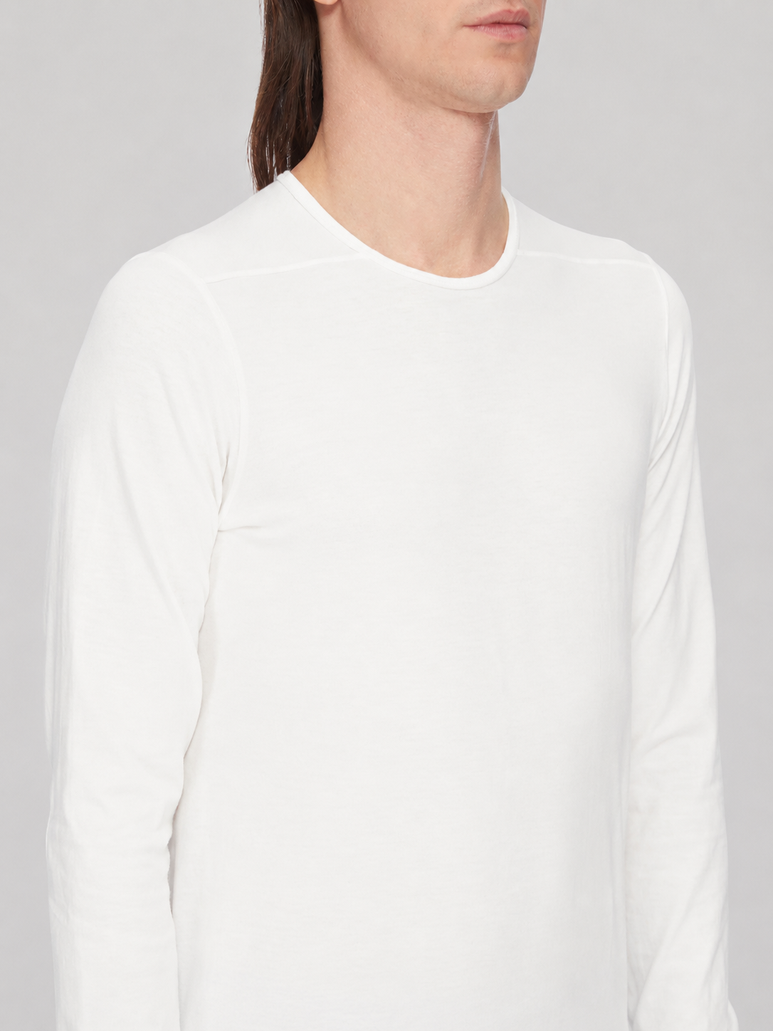 Rick Owens DRKSHDW Level Long Sleeve T-Shirt in milk white cotton jersey