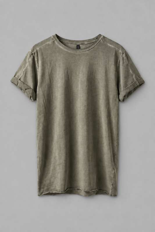 Shop the DESU Supima T Shirt in Midnight Green at LABOUTIK Bali. A soft Supima cotton t shirt with relaxed fit, low cut shoulders, roll up sleeves, and pigment dye finish.