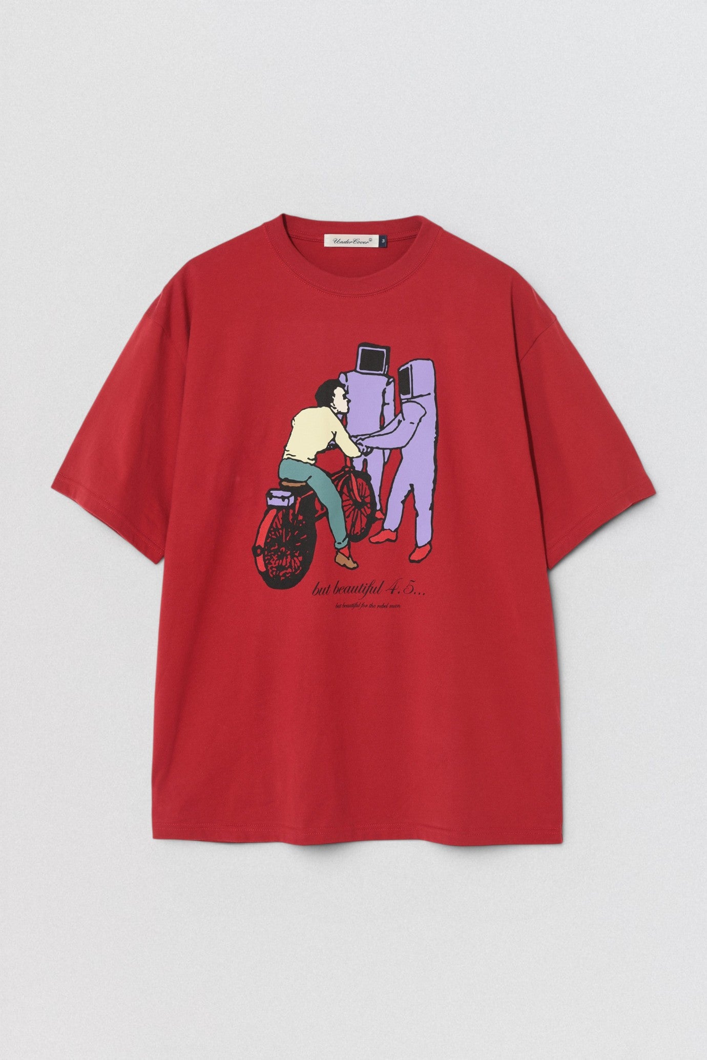 Undercover Bike Man T Shirt in dark red with front graphic print