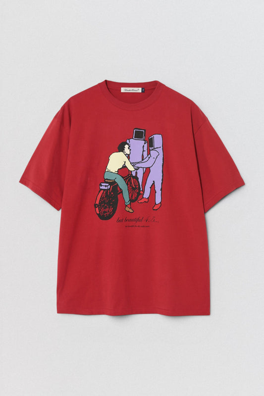 Undercover Bike Man T Shirt in dark red with front graphic print