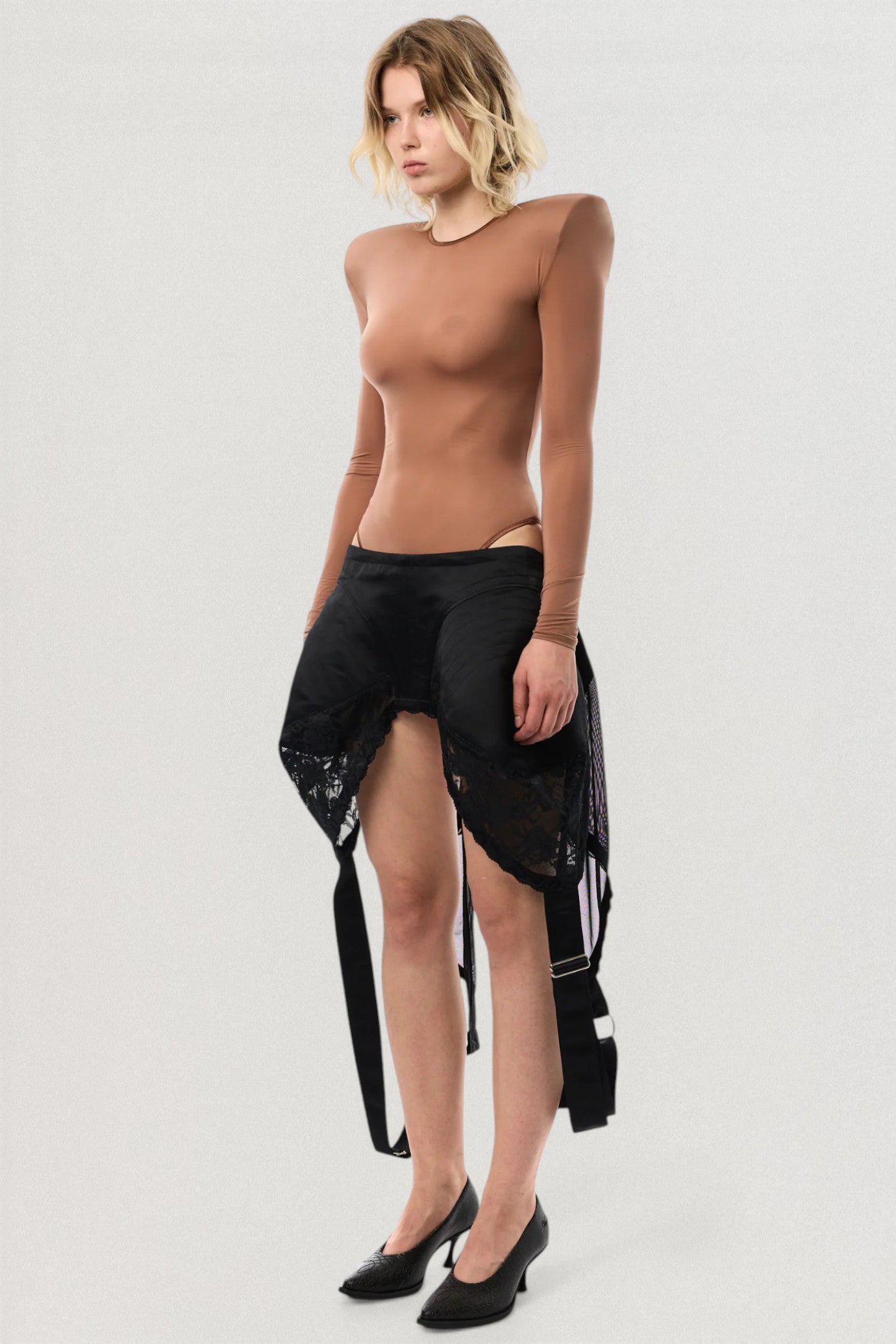 Beige Shoulder Pad Leotard