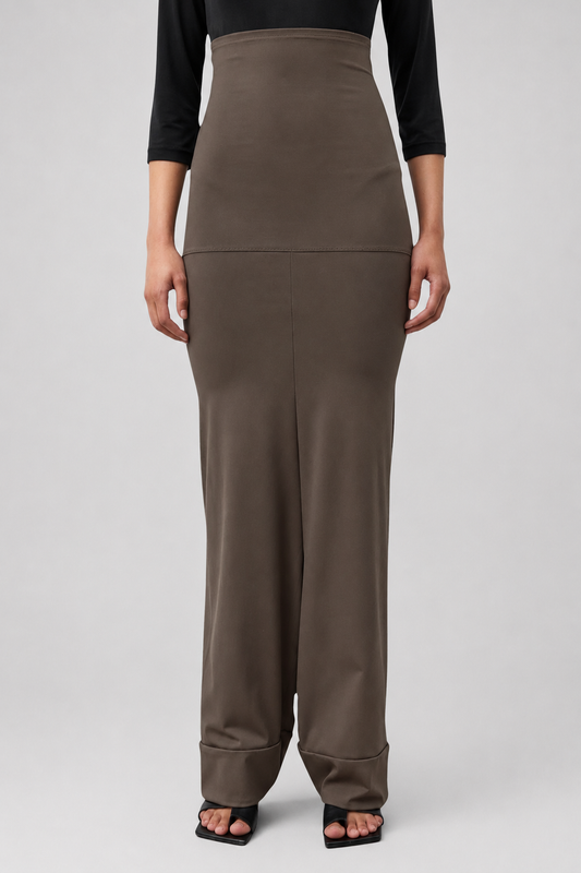 Junya Watanabe Fold Down Waist Trousers in brown with layered waistband detail