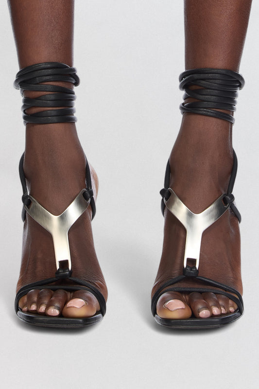 Rick Owens Cantilever 8 Hydra Sandals in black leather with strappy heel construction