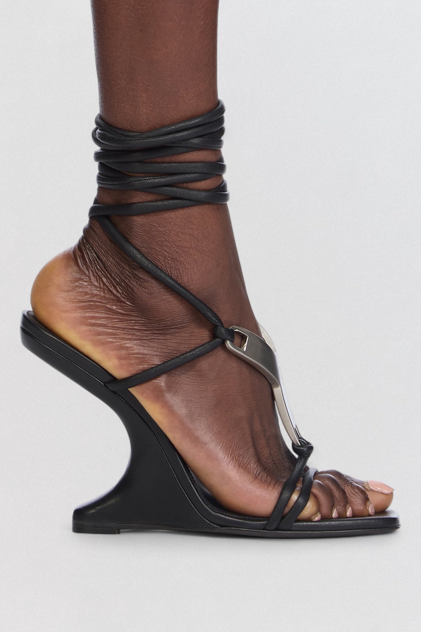 Rick Owens Cantilever 8 Hydra Sandals in black leather with strappy heel construction