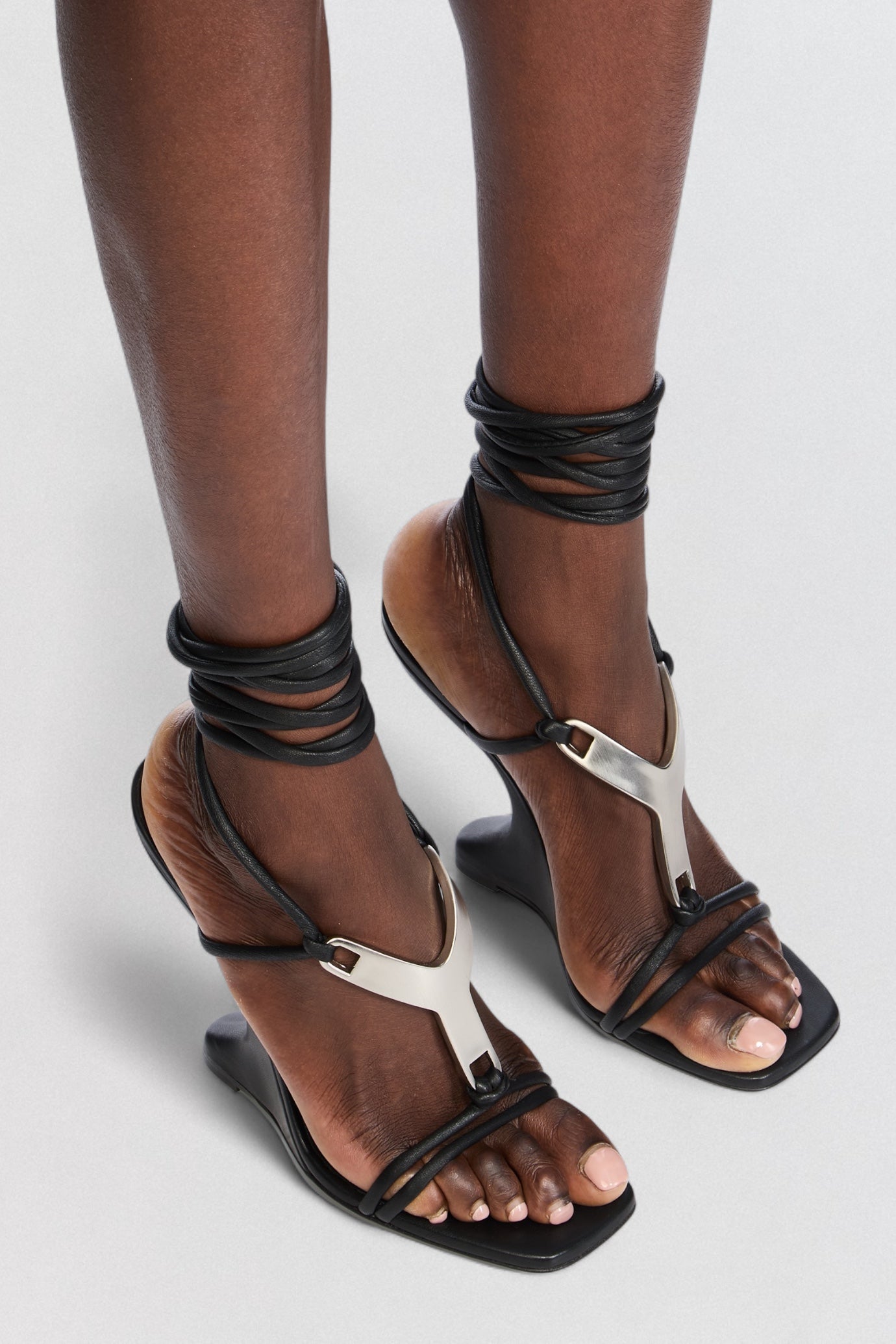 Rick Owens Cantilever 8 Hydra Sandals in black leather with strappy heel construction