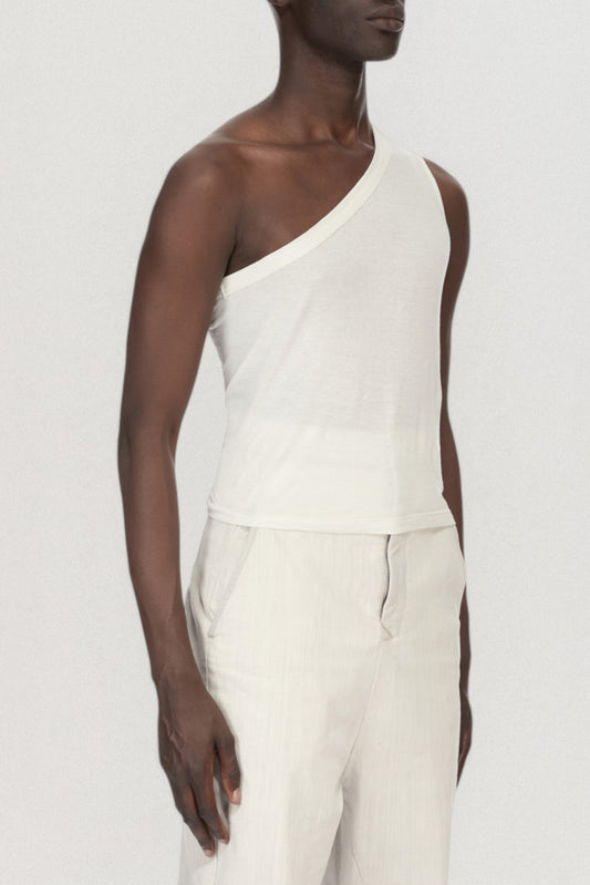 Rick Owens DRKSHDW SL Ziggy Top in white cotton with asymmetric one shoulder cut