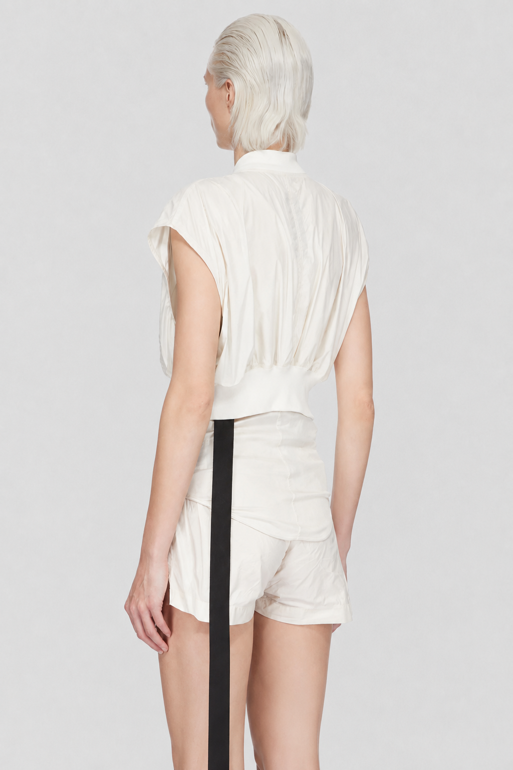 Rick Owens DRKSHDW Tatlin Bomber in cream woven fabric with sleeveless bomber construction