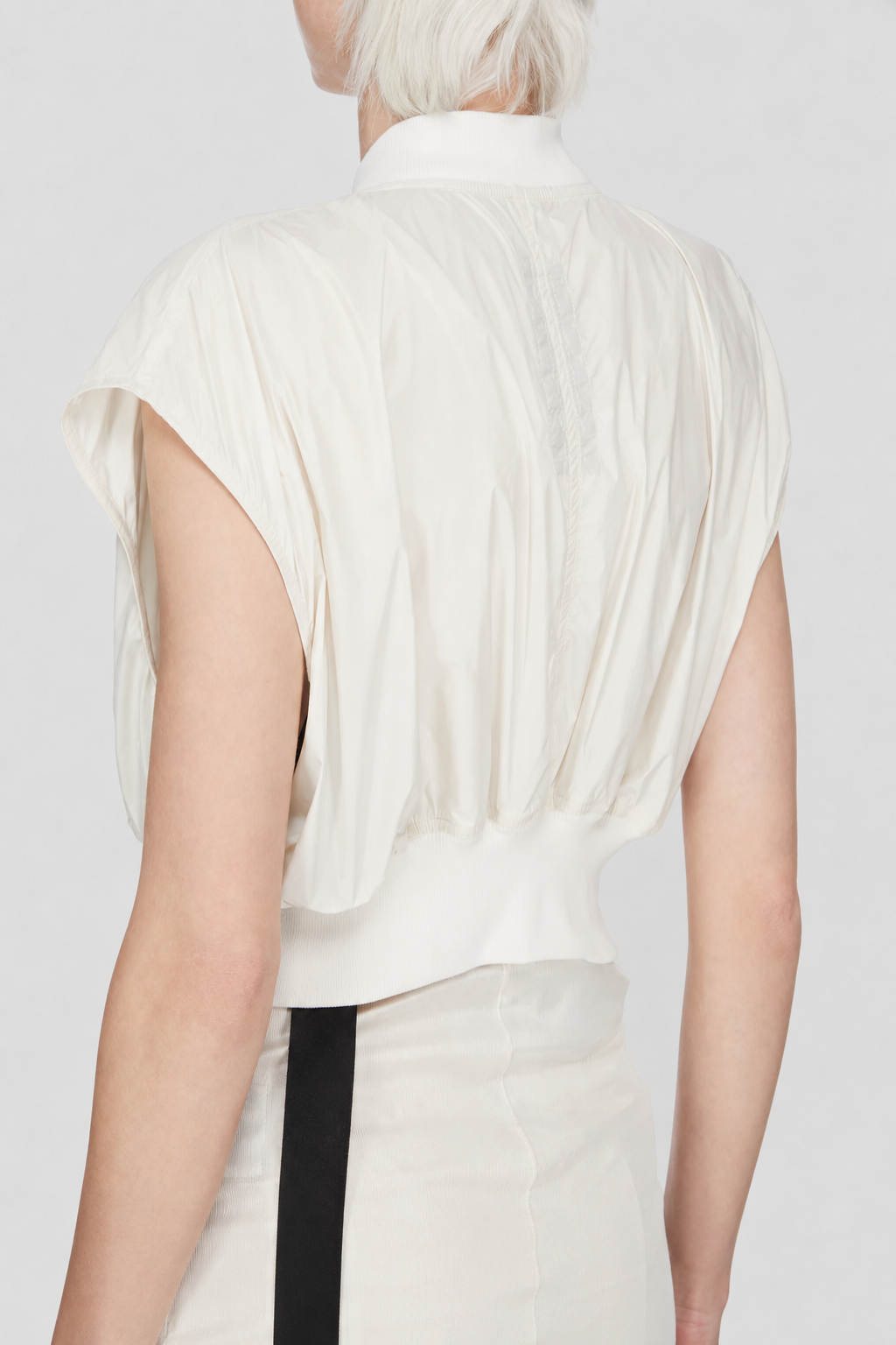 Rick Owens DRKSHDW Tatlin Bomber in cream woven fabric with sleeveless bomber construction