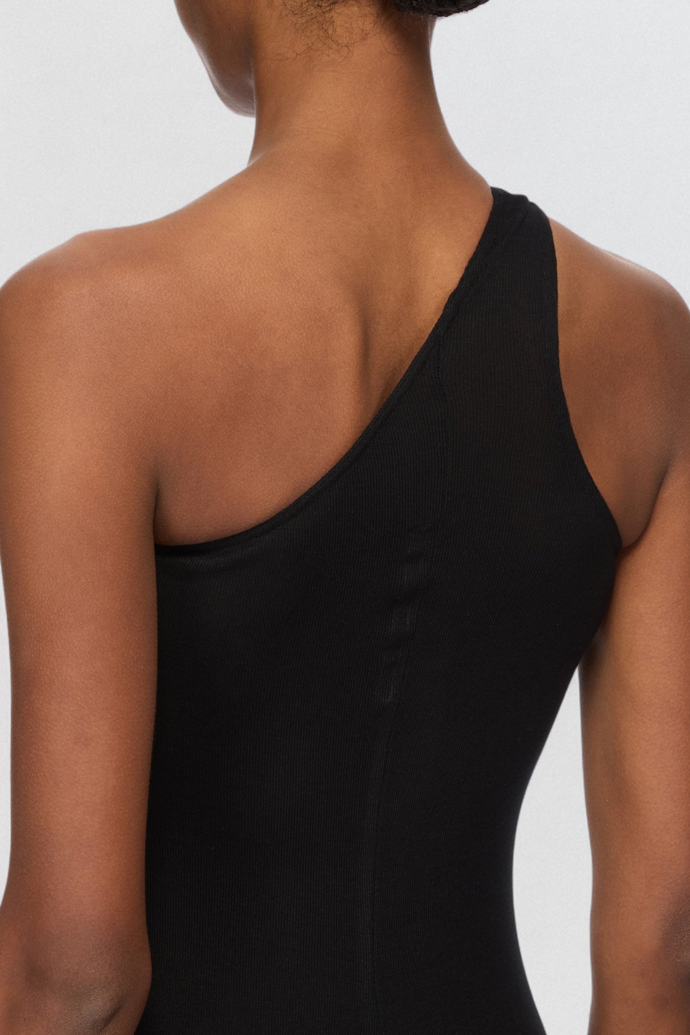 Rick Owens Lilies Abito One Shoulder Gown in black jersey with full length asymmetric silhouette