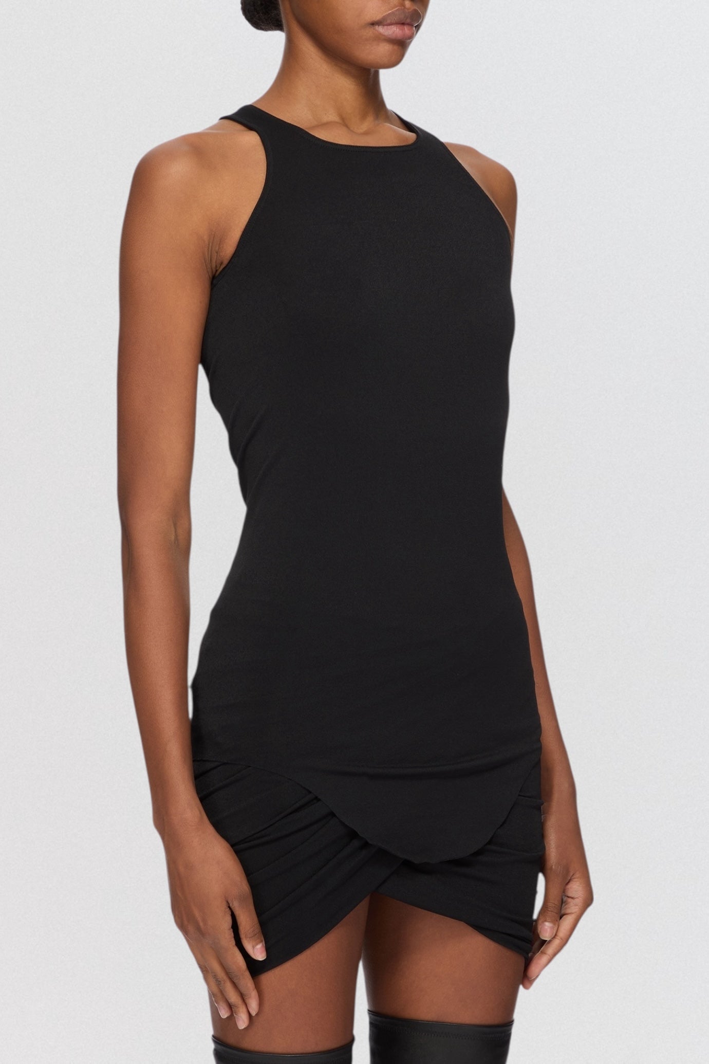 Rick Owens Lilies Basic Tank Top in black ribbed jersey with slim sleeveless fit