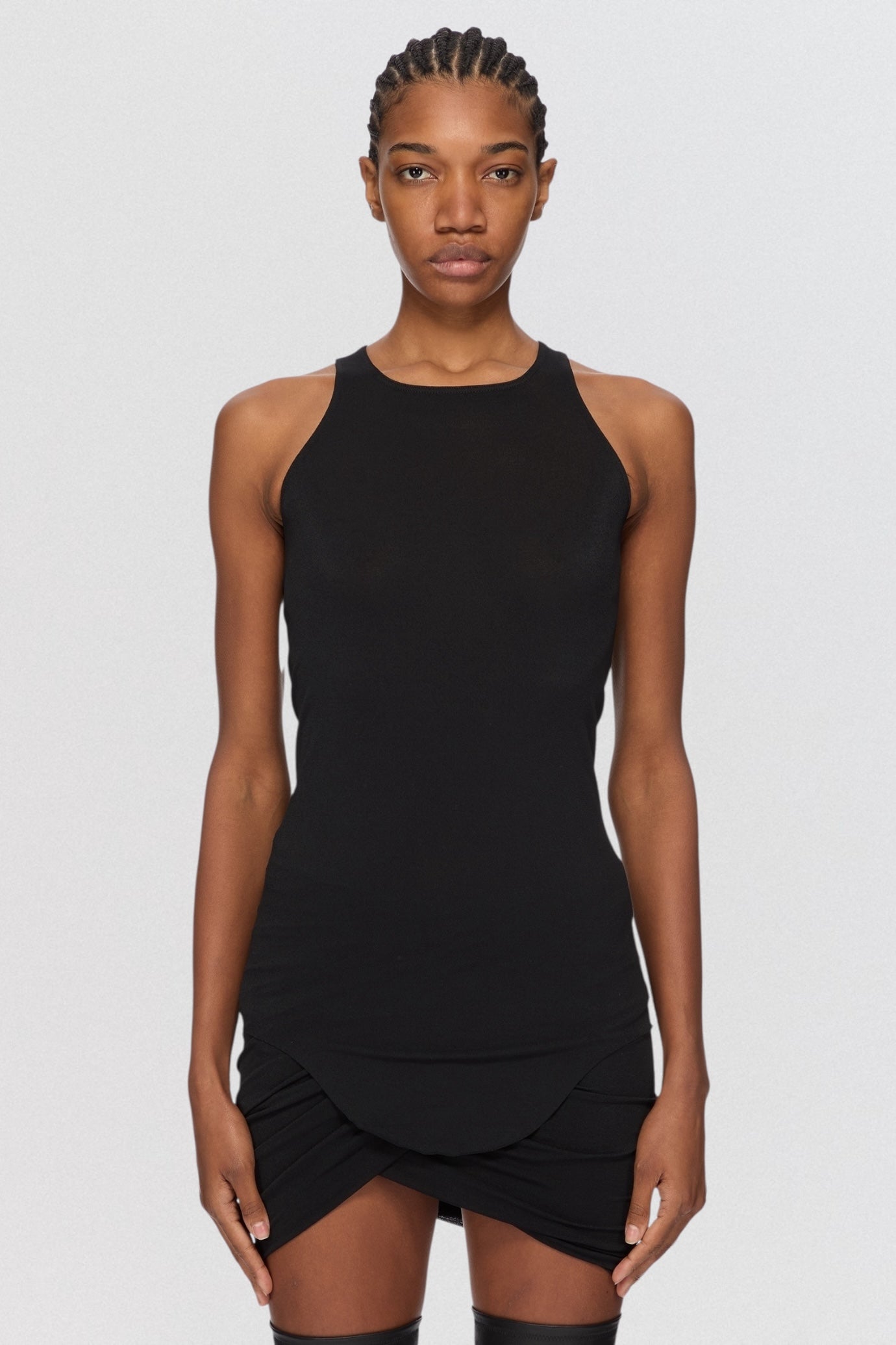 Rick Owens Lilies Basic Tank Top in black ribbed jersey with slim sleeveless fit