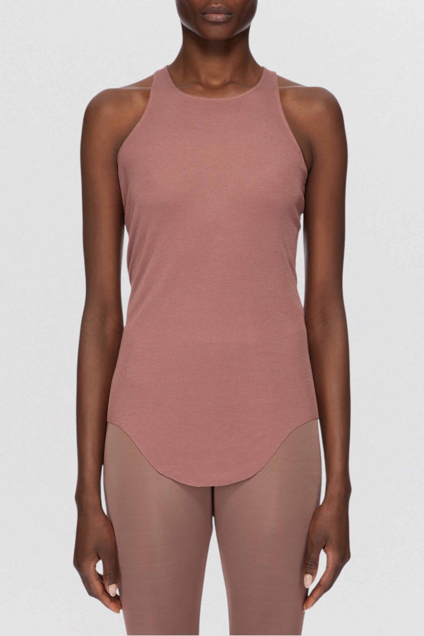 Rick Owens Lilies Basic Tank Top in dusty pink ribbed jersey with slim sleeveless fit