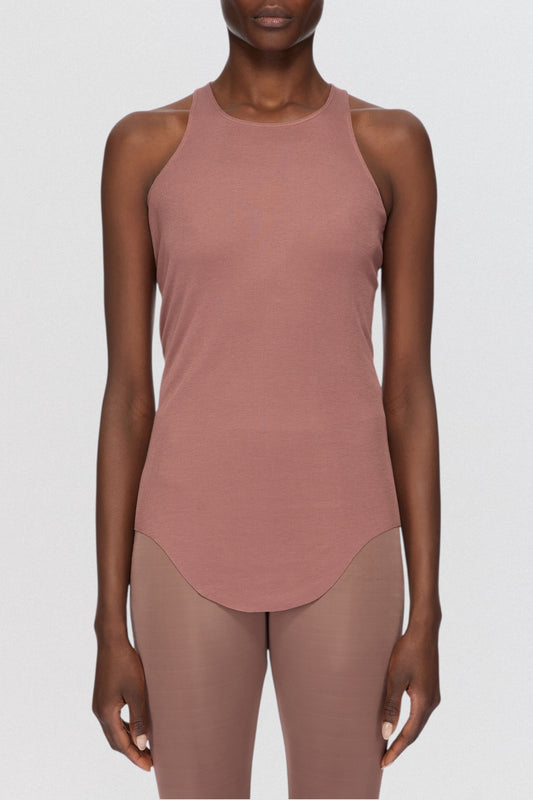 Rick Owens Lilies Basic Tank Top in dusty pink ribbed jersey with slim sleeveless fit