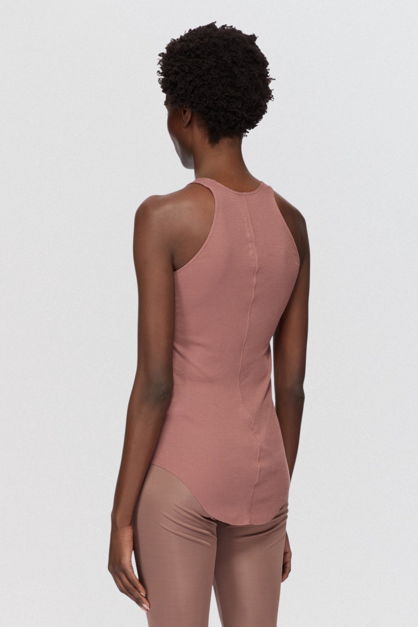 Rick Owens Lilies Basic Tank Top in dusty pink ribbed jersey with slim sleeveless fit