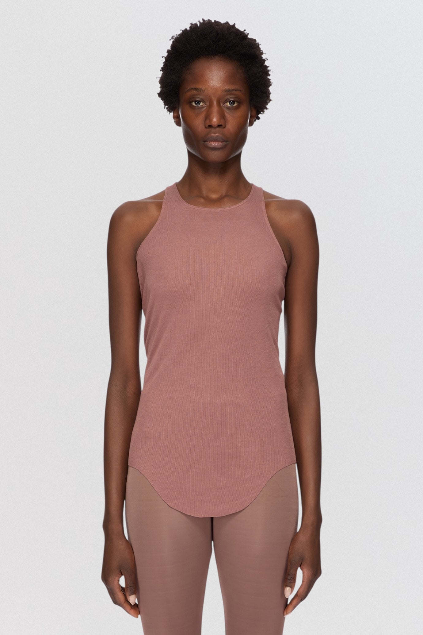 Rick Owens Lilies Basic Tank Top in dusty pink ribbed jersey with slim sleeveless fit