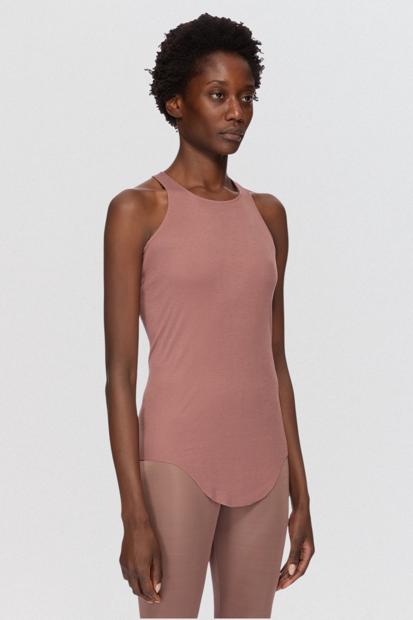 Rick Owens Lilies Basic Tank Top in dusty pink ribbed jersey with slim sleeveless fit
