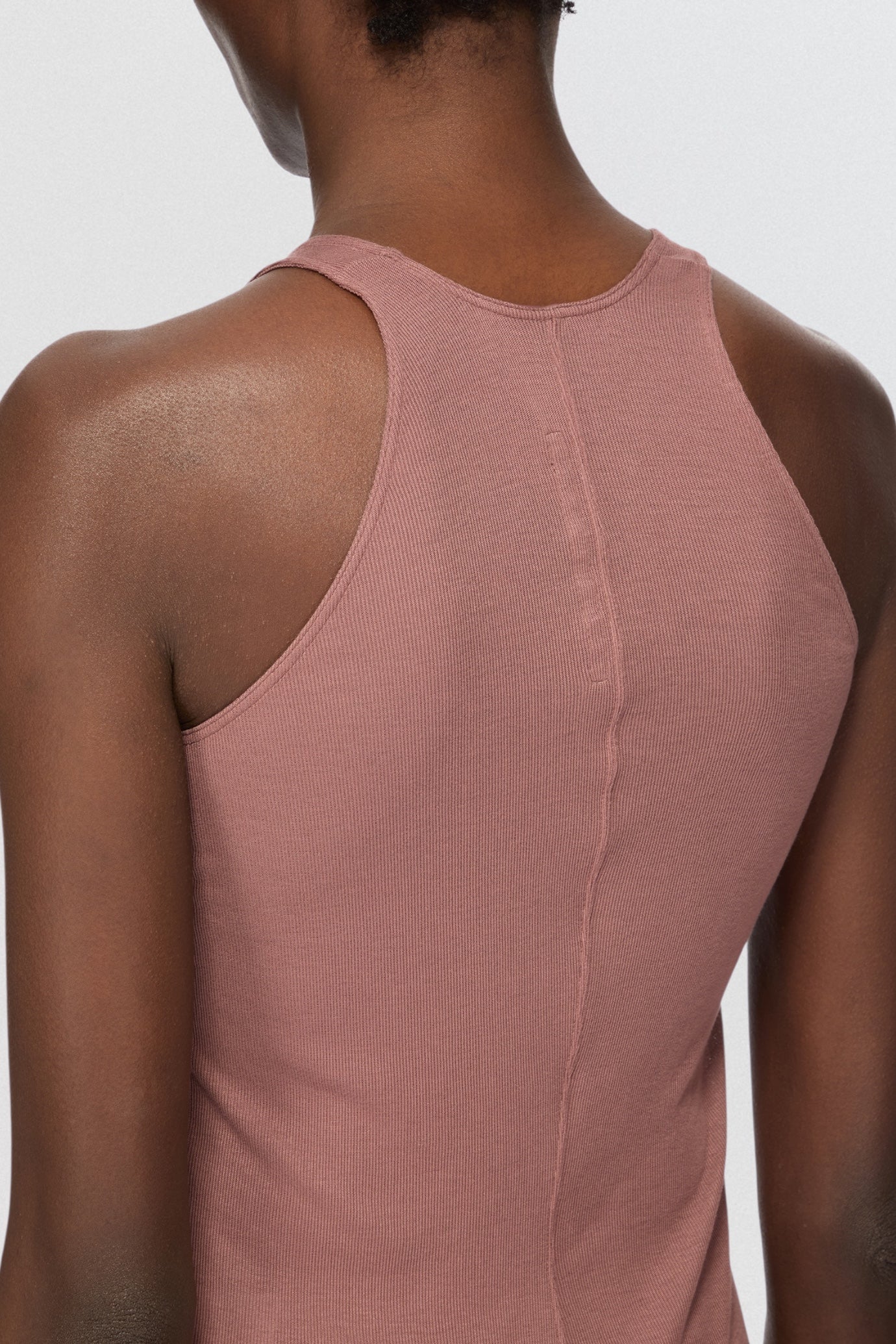 Rick Owens Lilies Basic Tank Top in dusty pink ribbed jersey with slim sleeveless fit