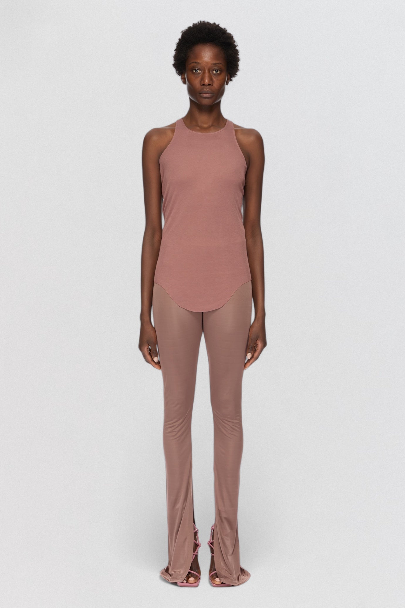 Rick Owens Lilies Basic Tank Top in dusty pink ribbed jersey with slim sleeveless fit
