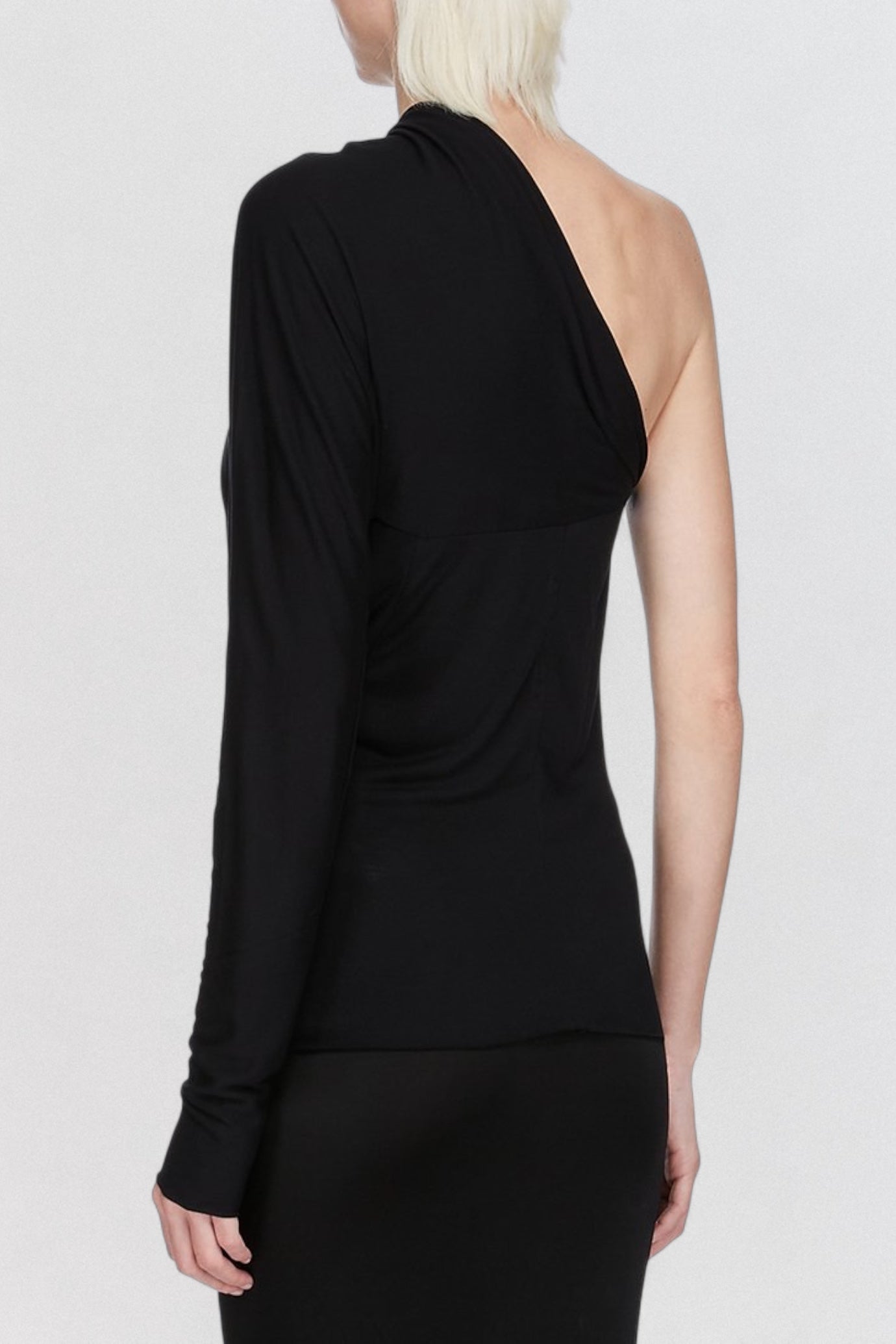 Rick Owens Lilies Diana T Shirt in black draped jersey with one shoulder construction