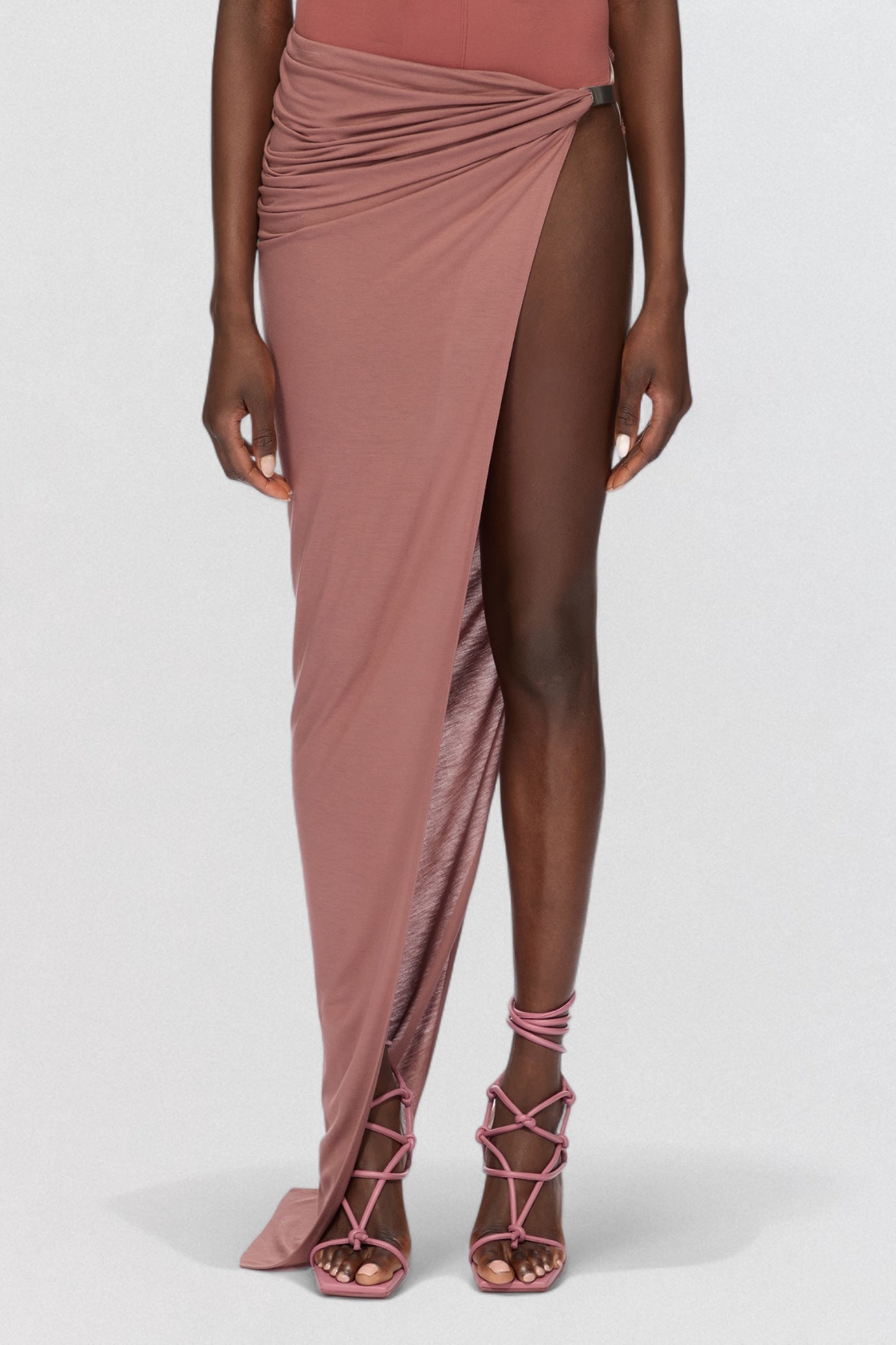 Rick Owens Lilies Gonna Hydra Skirt in mauve jersey with asymmetric draped hem