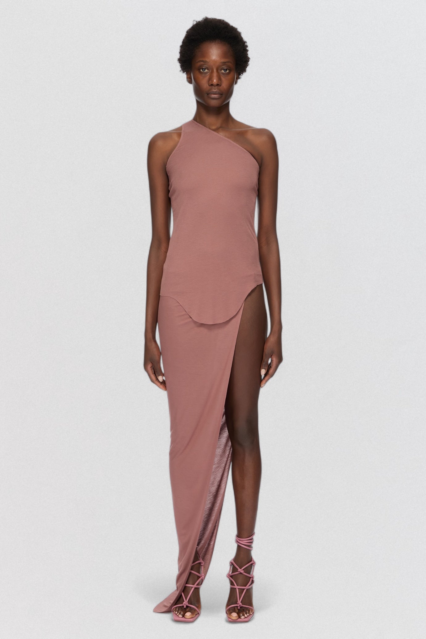 Rick Owens Lilies Gonna Hydra Skirt in mauve jersey with asymmetric draped hem